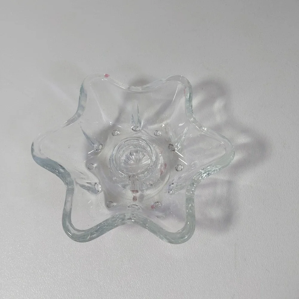 Vintage Anchor Hocking 6 Point‎ Shape Clear Glass Candlestick Holder